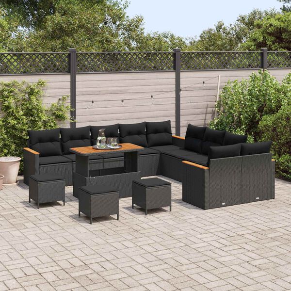 vidaXL Ensemble de canap&eacute; de jardin 14 pcs Noir polyrotin