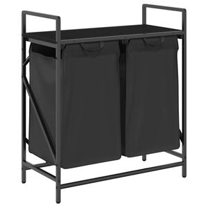 vidaXL Panier &agrave; linge &agrave; 2 compartiments avec &eacute;tag&egrave;re en ch&ecirc;ne noir