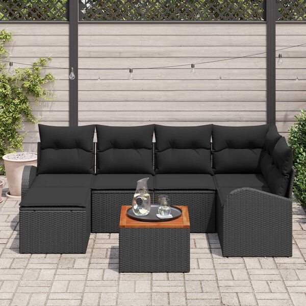 vidaXL Ensemble de canap&eacute; de jardin avec stockage 7 pcs Noir polyrotin