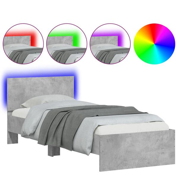 vidaXL Cadre de lit sans matelas avec lumi&egrave;res LED gris b&eacute;ton 90x190cm