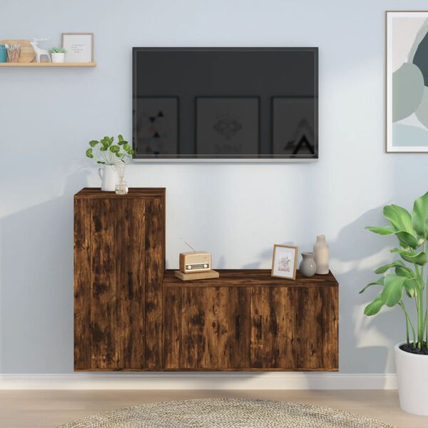 vidaXL Ensemble de meubles TV 2 pcs Ch&ecirc;ne fum&eacute; Bois d'ing&eacute;nierie