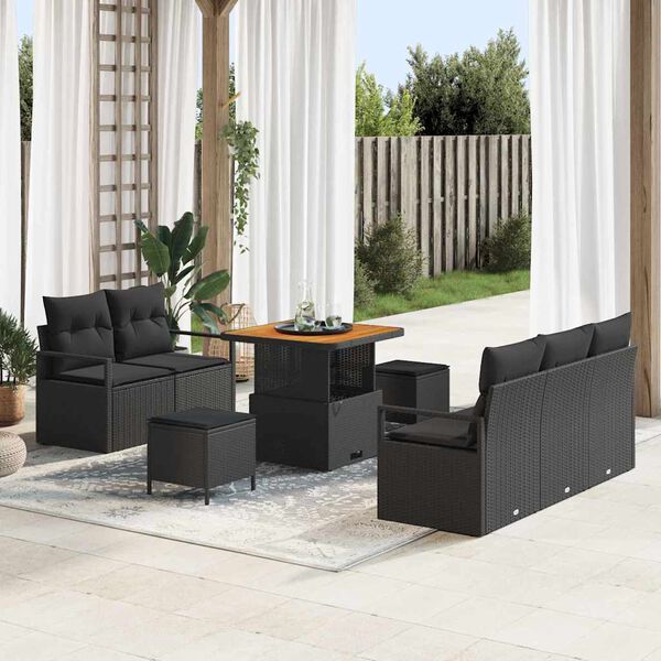 vidaXL Ensemble de canapé de jardin avec coussin 8 pcs Noir