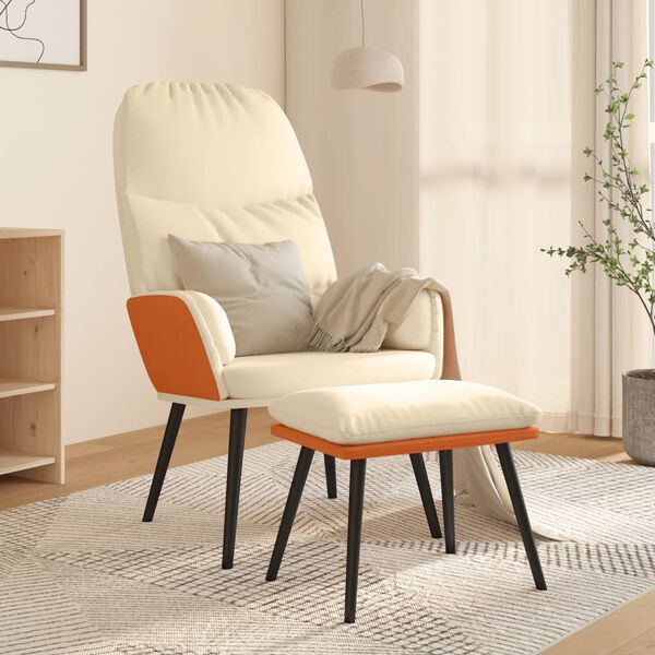vidaXL Chaise de relaxation avec tabouret Cr&egrave;me Tissu