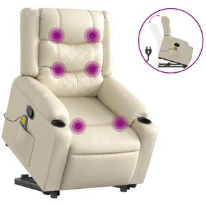 vidaXL Fauteuil inclinable de massage Cr&egrave;me Similicuir