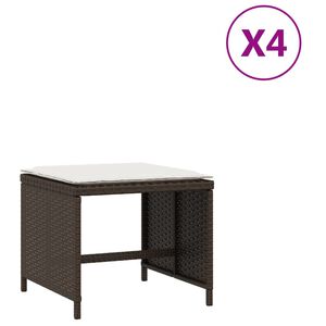 vidaXL Tabourets de jardin et coussins lot de 4 marron r&eacute;sine tress&eacute;e