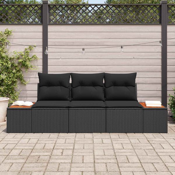vidaXL Ensemble de canap&eacute; de jardin avec coussin 3 pcs Noir Poly rotin