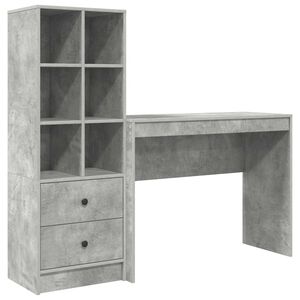 vidaXL Bureau avec tiroir avec &eacute;tag&egrave;re avec stockage 2 pcs Gris b&eacute;ton