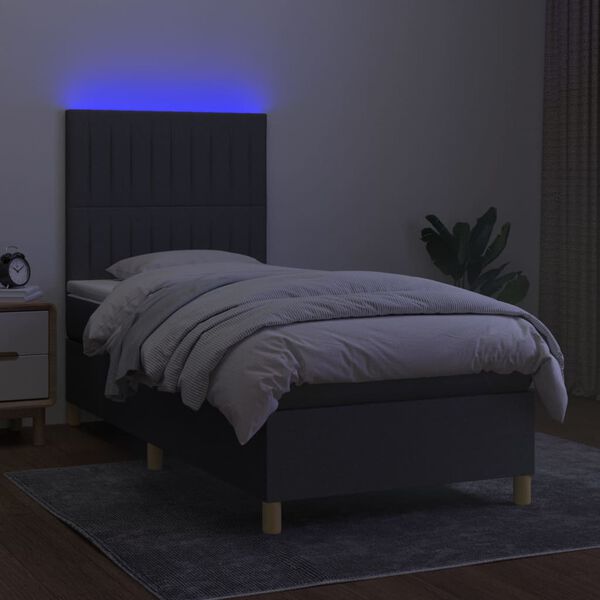 vidaXL Sommier &agrave; lattes de lit et matelas et LED Gris fonc&eacute; 90x200 cm