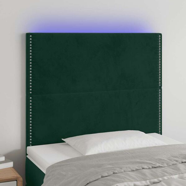 vidaXL T&ecirc;te de lit &agrave; LED Vert fonc&eacute; 80x5x118/128 cm Velours