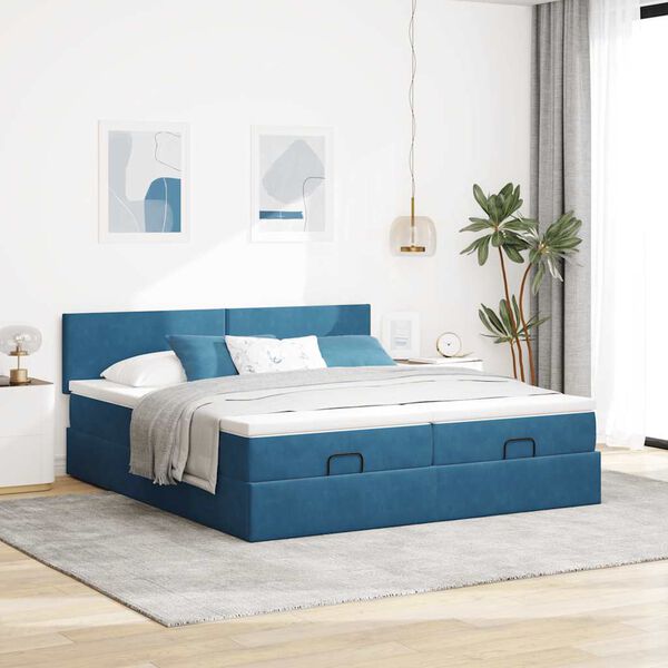 VidaXL Cadre de lit ottoman avec matelas bleu foncé 160x200 cm velours
