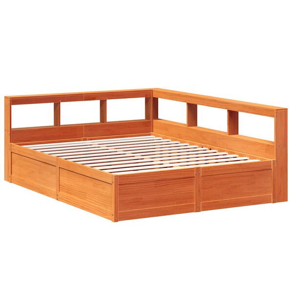 vidaXL Lit biblioth&egrave;que sans matelas cire marron 140x200 cm pin massif