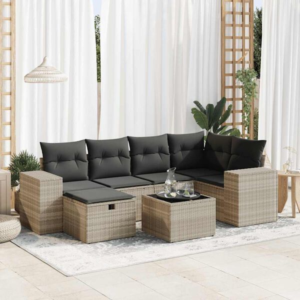 vidaXL Salon de jardin avec coussins 7 pcs gris clair r&eacute;sine tress&eacute;e