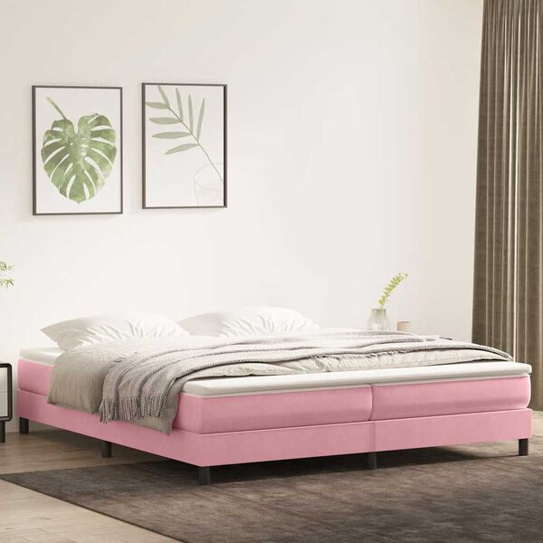 vidaXL Sommier &agrave; lattes de lit avec matelas rose 200x210 cm velours