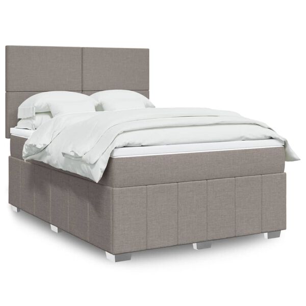 vidaXL Sommier &agrave; lattes de lit avec matelas Taupe 140x200 cm Tissu