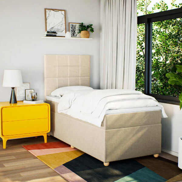 vidaXL Sommier &agrave; lattes de lit avec matelas Cr&egrave;me 100x200 cm Tissu