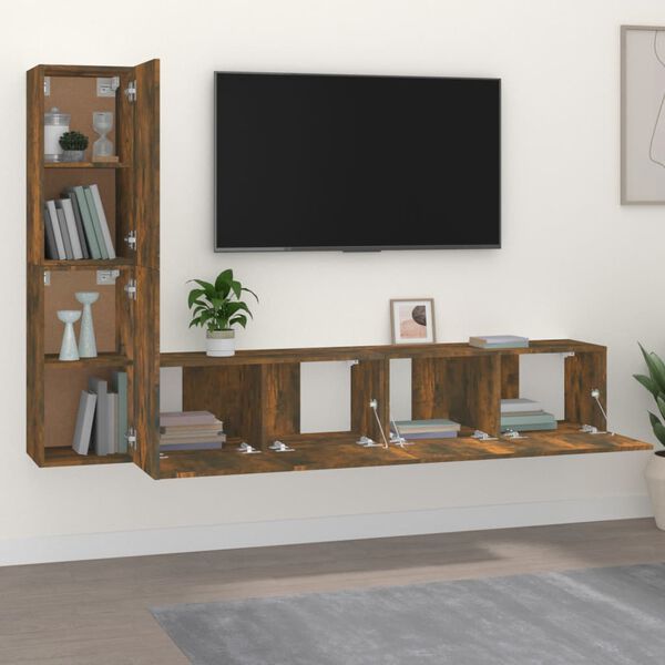 vidaXL Ensemble de meubles TV 4 pcs Chêne fumé Bois d'ingénierie