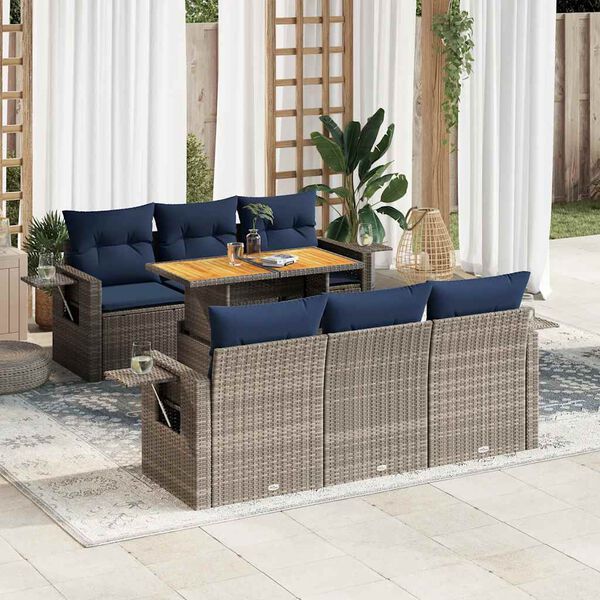 vidaXL Salon de jardin avec coussins 7 pcs gris r&eacute;sine tress&eacute;e