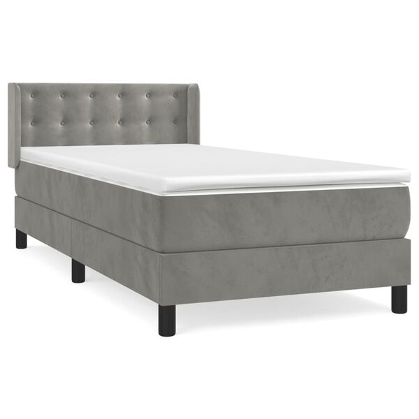vidaXL Sommier &agrave; lattes de lit et matelas Gris clair 90x190 cm Velours