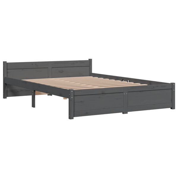 vidaXL Cadre de lit sans matelas gris bois massif 135x190 cm