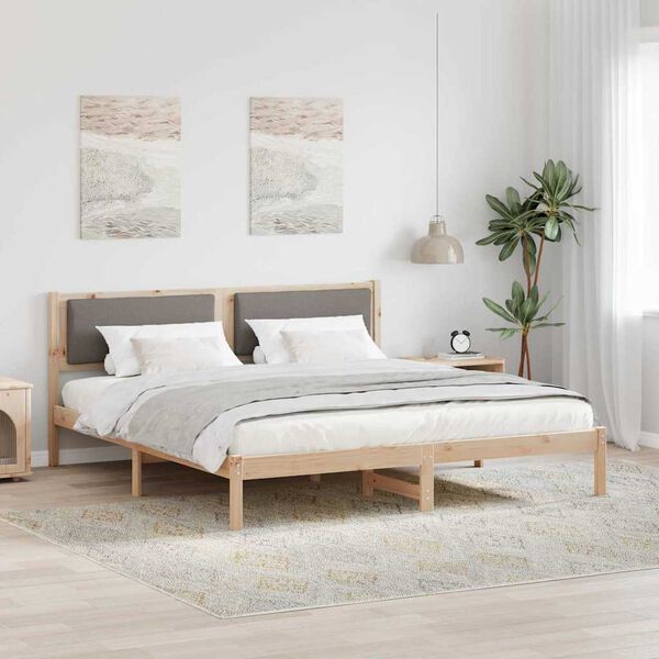 vidaXL Cadre de lit avec t&ecirc;te de lit Taupe 200 x 200 cm Pin massif