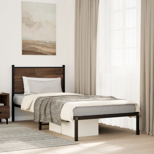 vidaXL Cadre de lit en métal sans matelas chêne marron 75x190 cm