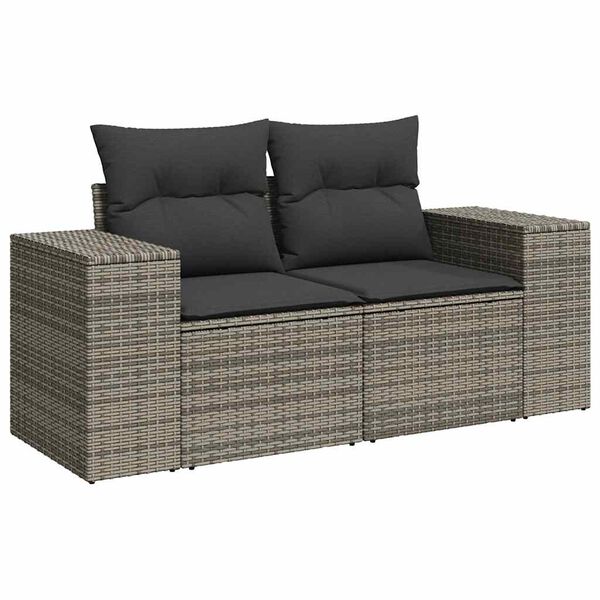 vidaXL Salon de jardin 8 pcs avec coussins gris r&eacute;sine tress&eacute;e