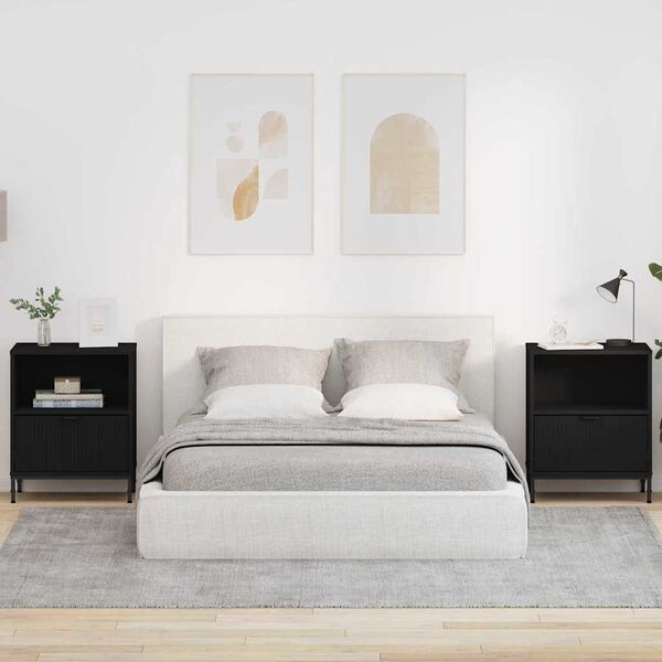 vidaXL Tables de chevet 2 pcs Noir 49 x 36 x 61 cm Bois d'ing&eacute;nierie