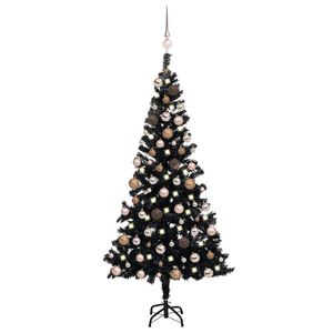 vidaXL Arbre de No&euml;l artificiel pr&eacute;-&eacute;clair&eacute; et boules noir 150 cm PVC