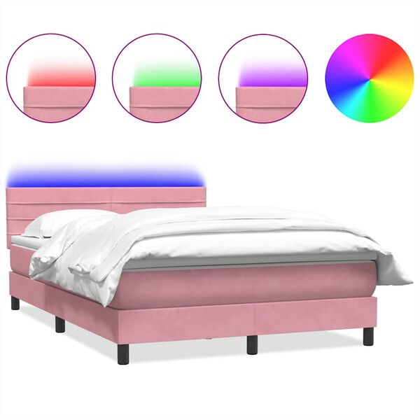 vidaXL Sommier &agrave; lattes de lit avec matelas et LED rose 160x220 cm velours