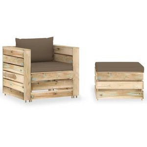 vidaXL Salon de jardin 2 pcs avec coussins Bois impr&eacute;gn&eacute; de vert