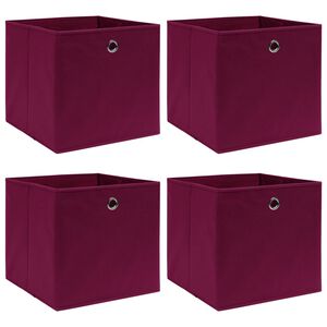 vidaXL Bo&icirc;tes de rangement 4 pcs Rouge fonc&eacute; 32x32x32 cm Tissu