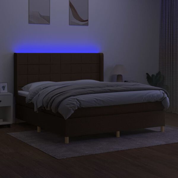 vidaXL Sommier &agrave; lattes de lit matelas et LED Marron fonc&eacute; 180x200cm