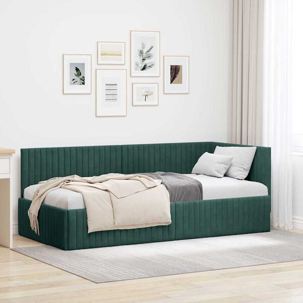 vidaXL Cadre de lit d'angle Vert fonc&eacute; 90 cm x 190 cm Velours