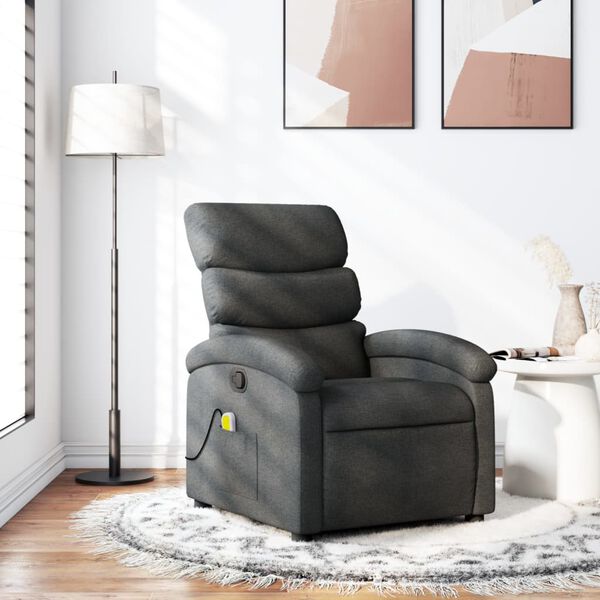 vidaXL Fauteuil inclinable de massage gris fonc&eacute; tissu