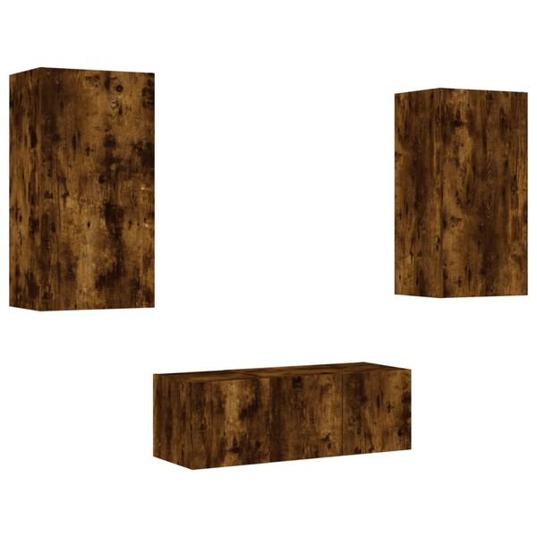 vidaXL Unit&eacute;s murales TV avec LED 4 pcs ch&ecirc;ne fum&eacute; bois d'ing&eacute;nierie