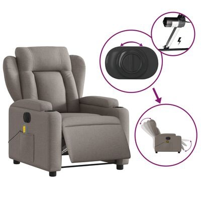 vidaXL Fauteuil de massage inclinable électrique Taupe Tissu