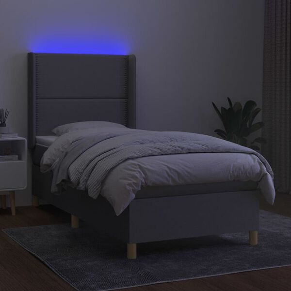 vidaXL Sommier &agrave; lattes de lit matelas LED Gris clair 100x200 cm Tissu