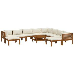 vidaXL Salon de jardin 11 pcs avec coussin cr&egrave;me Bois d'acacia solide