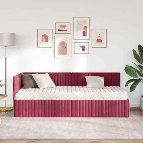 vidaXL Cadre de lit d'angle avec matelas 2 pcs Vert Velours