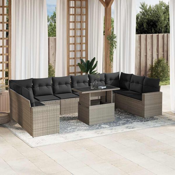 vidaXL Salon de jardin 11 pcs avec coussins gris clair r&eacute;sine tress&eacute;e