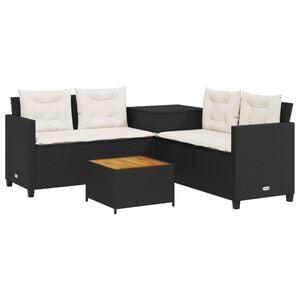 vidaXL Canap&eacute; de jardin avec table et coussins en forme de L noir