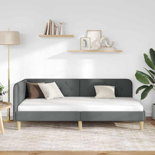 vidaXL Cadre de lit d'angle Gris foncé 100 x 200 cm tissu