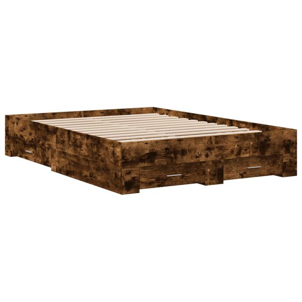 vidaXL Cadre de lit avec tiroirs sans matelas ch&ecirc;ne fum&eacute; 140x190 cm