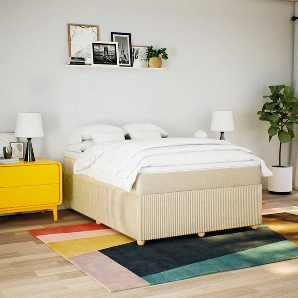vidaXL Sommier &agrave; lattes de lit avec matelas Cr&egrave;me 140x200 cm Tissu