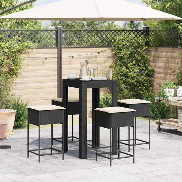 vidaXL Ensemble de bar de jardin 5 pcs avec coussins noir poly rotin