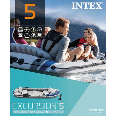 Bateau pneumatique Intex 'Excursion 4' - 4 personnes - avec accessoires  Comprend 2 pagaies, 2 sièges gonflables avec dossier, une pompe à main et  un patch de réparation