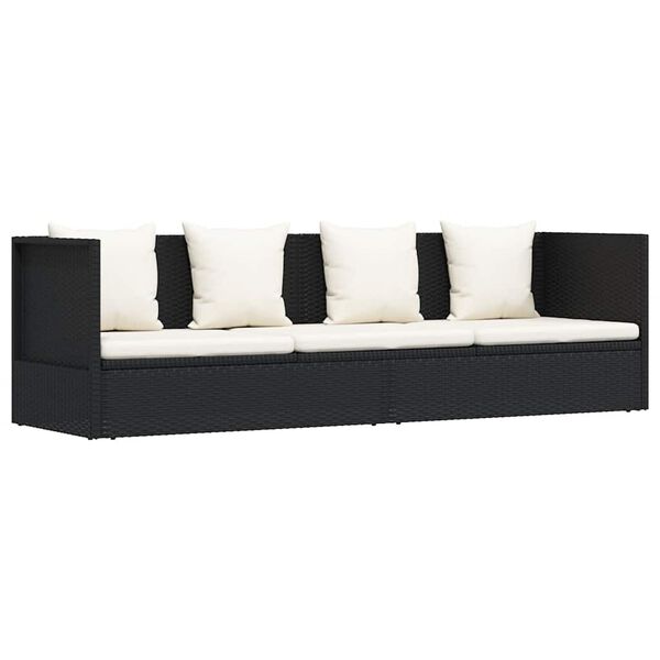 vidaXL Lit de jardin avec coussin et oreillers Résine tressée Noir