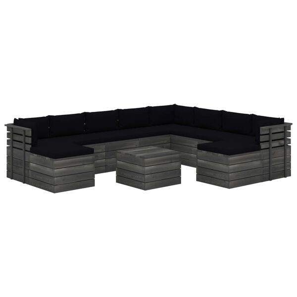 vidaXL Salon palette de jardin 11 pcs avec coussins Bois de pin massif