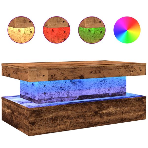 vidaXL Table basse avec lumi&egrave;res LED vieux bois 90x50x40 cm