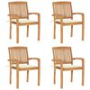 vidaXL Chaises de jardin empilables avec coussins lot de 4 Teck solide